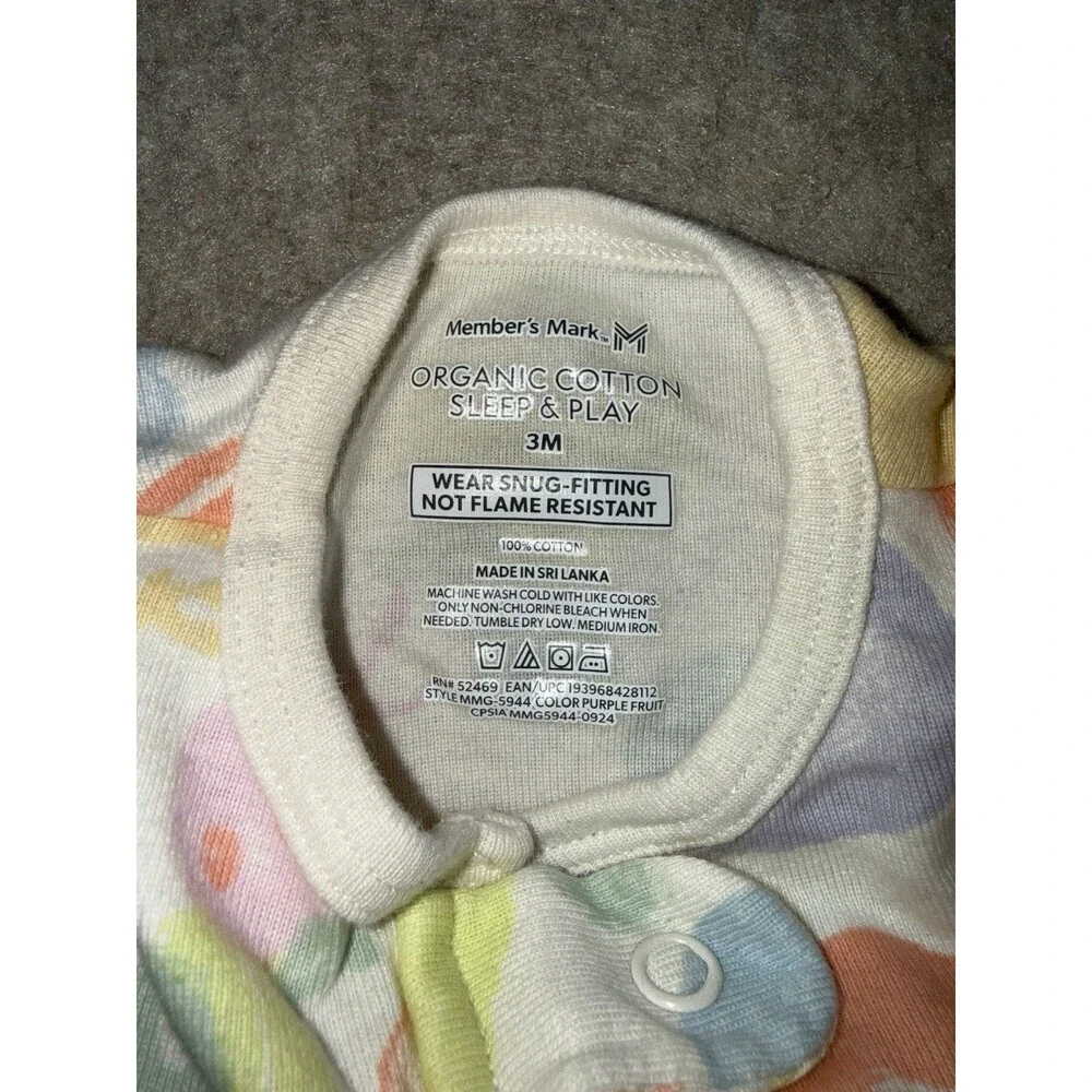 Members Mark Baby Girls 3 Month Sleeper Full Zip Fruit